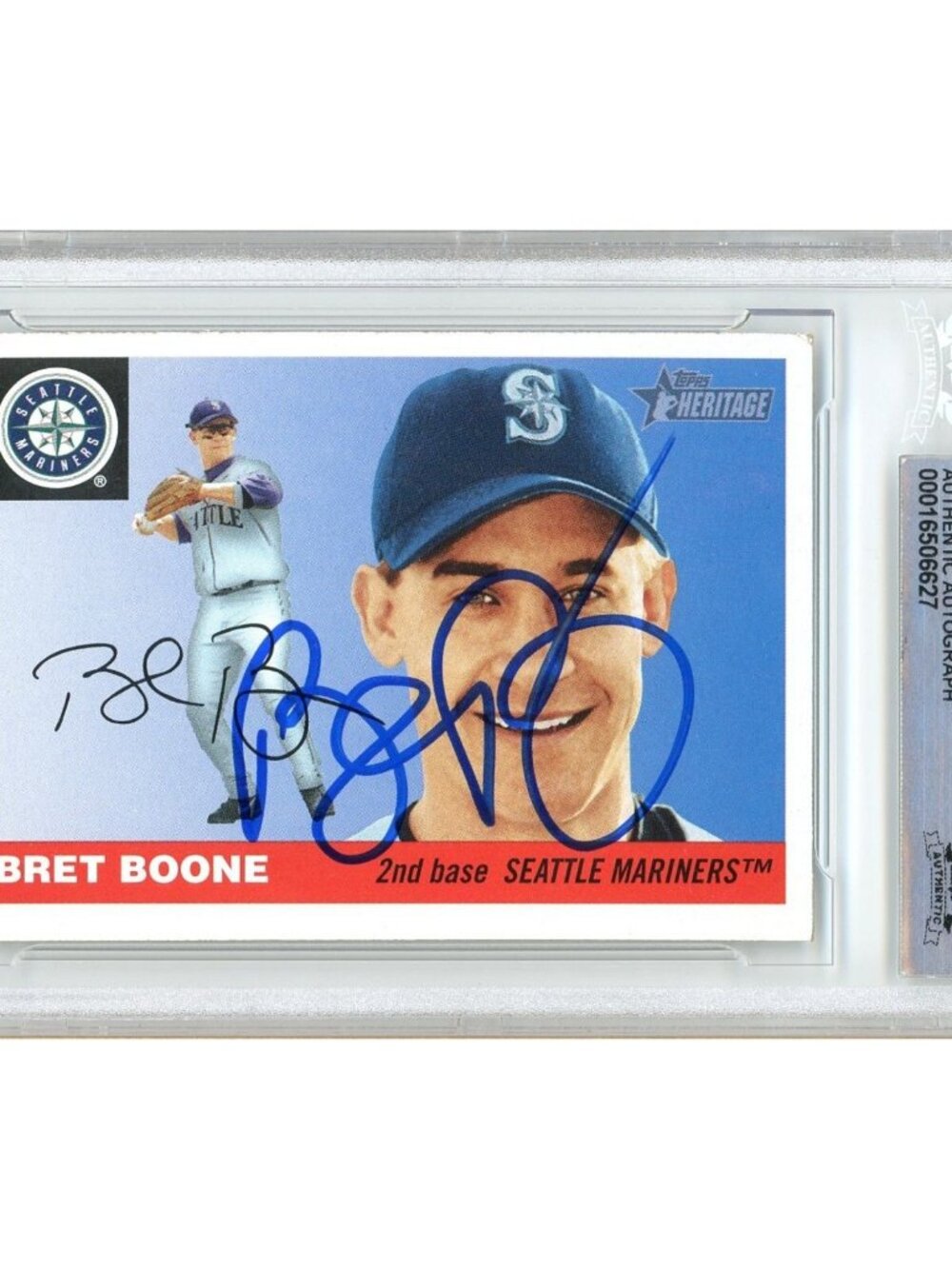 Bret Boone Signed 2004 Topps Heritage #155 Mariners Beckett BAS Slabbed Auto